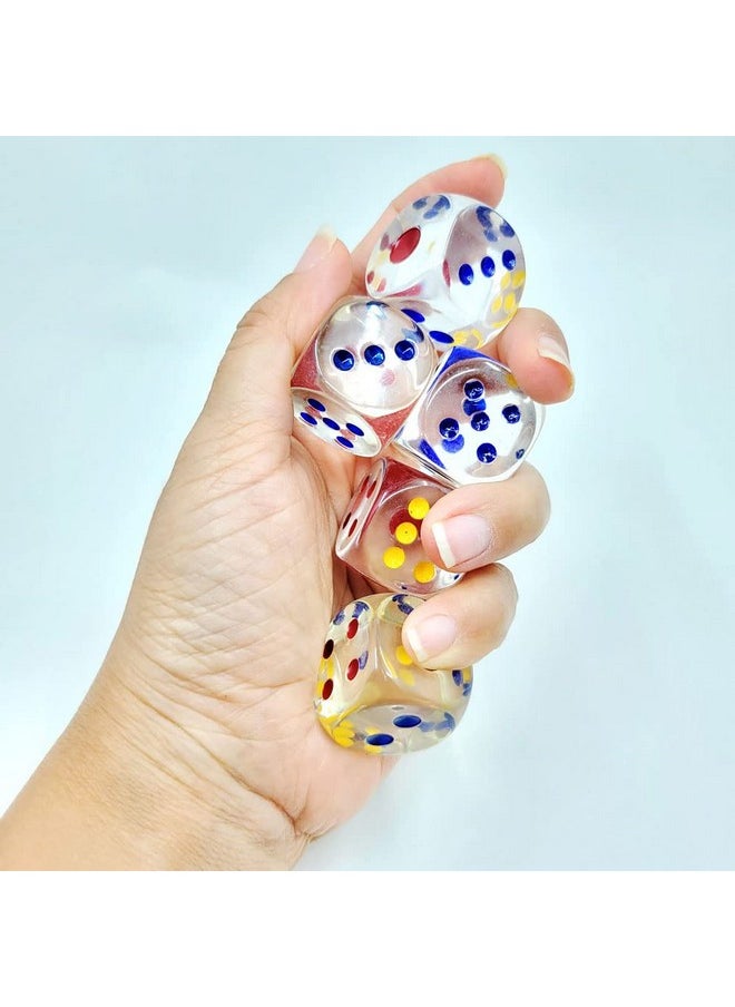 GFDAY - 24Mm Jumbo Dice With Colored Dots 6Sided Transparent Dice Fun Sixsided Gaming Dice For Farkle Ten Thousand Chohan And Other Dice Games (Set Of 10) - Image 1