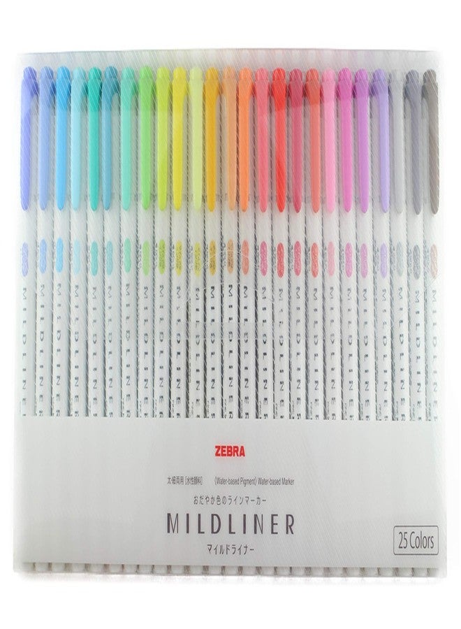 MILDLINER 〈New〉ZEBRA Mildliner Water-based Marker, Twin tips (Bold and Fine), Assorted Pastel Color, 25 Colors Set (WKT7-25C) - Image 1