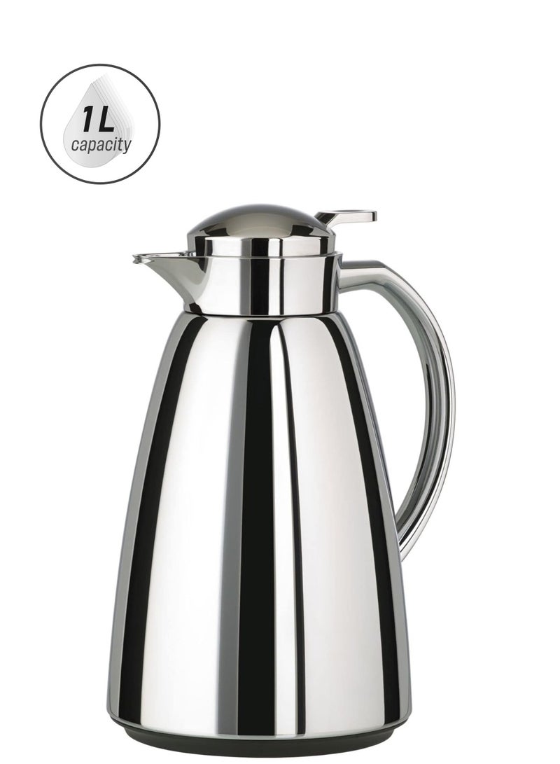 emsa Emsa Campo Vacuum Flask 1Litre 100% Leak Proof Quick Tip Closure 12 Standard Hot 24 cold Chrome Stainless Steel Hot water Jug  Flasks  - Image 1