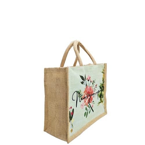 Sangra Multicolour Jute bag for Women and Men Lunch Bag with Zip and Handle (Small) (Pack of Two) (Never Give Up) - Image 5