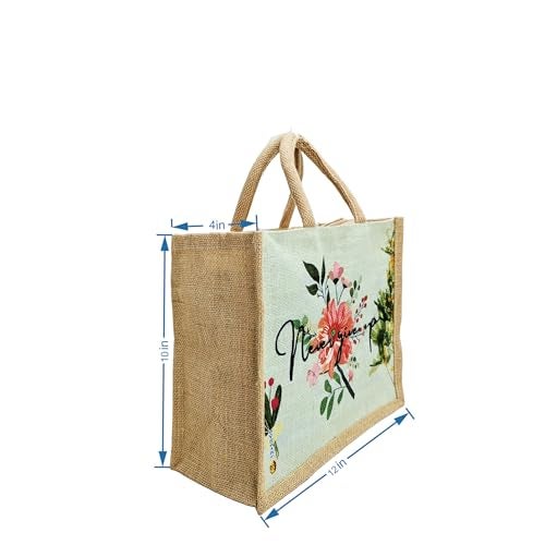 Sangra Multicolour Jute bag for Women and Men Lunch Bag with Zip and Handle (Small) (Pack of Two) (Never Give Up) - Image 2
