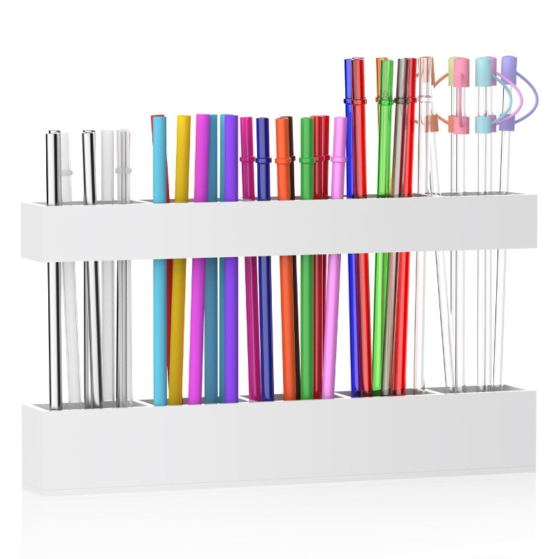 Rycid 9.6â€ Large Acrylic Straw Holder for Cabinet Door, Reusable Adjustable Two-Part Straws Organizer with Ultra Sticky Adhesive Strips, 2026 Straw Storage for Kitchen Cupboard - Image 1
