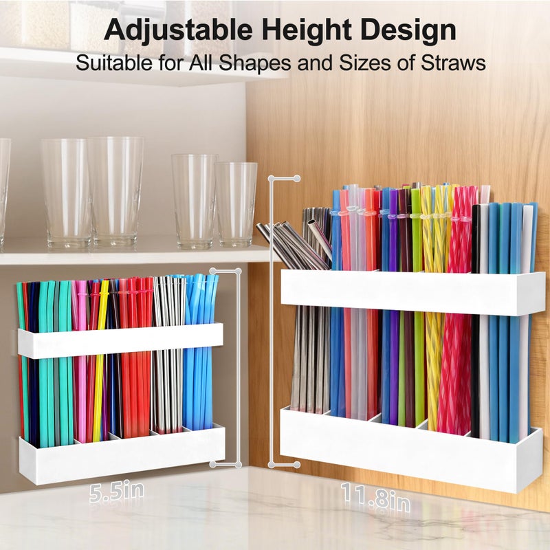 Rycid 9.6â€ Large Acrylic Straw Holder for Cabinet Door, Reusable Adjustable Two-Part Straws Organizer with Ultra Sticky Adhesive Strips, 2026 Straw Storage for Kitchen Cupboard - Image 2