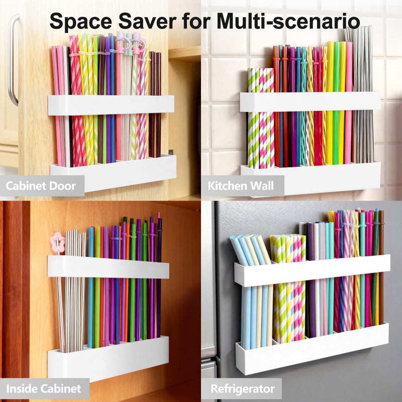 Rycid 9.6â€ Large Acrylic Straw Holder for Cabinet Door, Reusable Adjustable Two-Part Straws Organizer with Ultra Sticky Adhesive Strips, 2026 Straw Storage for Kitchen Cupboard - Image 4