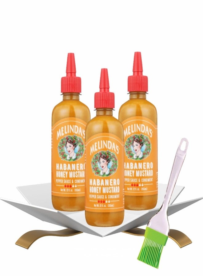 GROVE 3x Sauce Habanero Honey Mustard 12 oz Bundle with Silicone Basting Brush — Sweet and Spicy Condiments Blend of Mustard, Honey, and Habanero Peppers for Flavorful Meals — Gift Set (4 Items) - Image 1