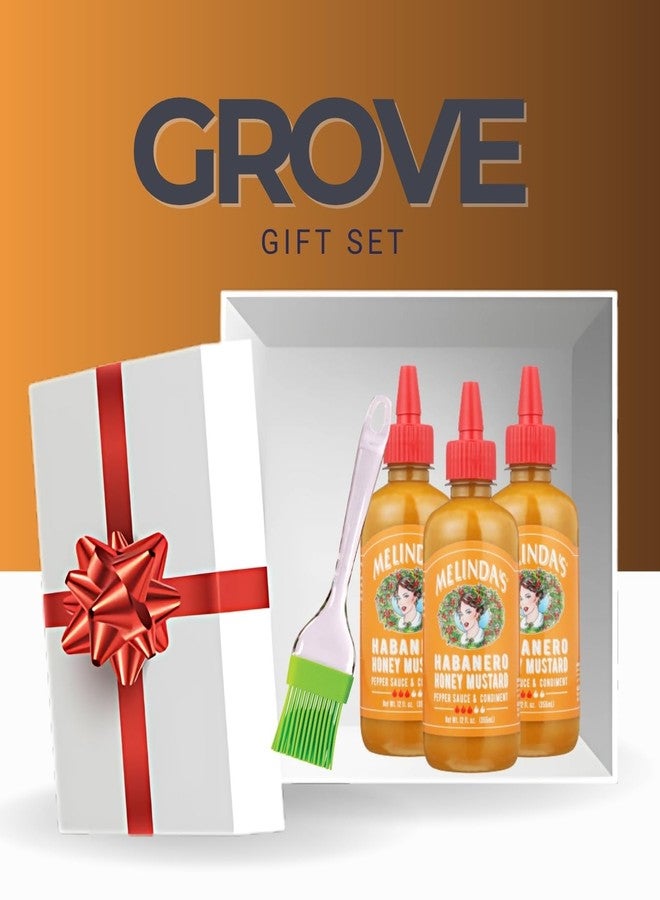 GROVE 3x Sauce Habanero Honey Mustard 12 oz Bundle with Silicone Basting Brush — Sweet and Spicy Condiments Blend of Mustard, Honey, and Habanero Peppers for Flavorful Meals — Gift Set (4 Items) - Image 4