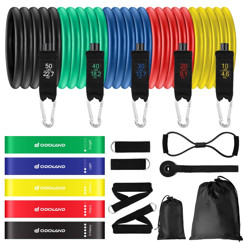 Odoland Resistance Bands Set Workout Bands with 5 Stackable Exercise Bands 4 Resistance Loop Bands Door Anchors Handles and Ankle Straps for Home Fitness Strength Training - Image 1