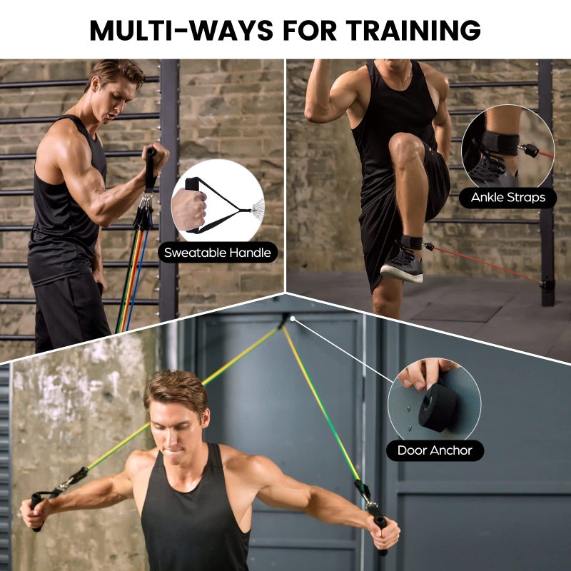 Odoland Resistance Bands Set Workout Bands with 5 Stackable Exercise Bands 4 Resistance Loop Bands Door Anchors Handles and Ankle Straps for Home Fitness Strength Training - Image 5
