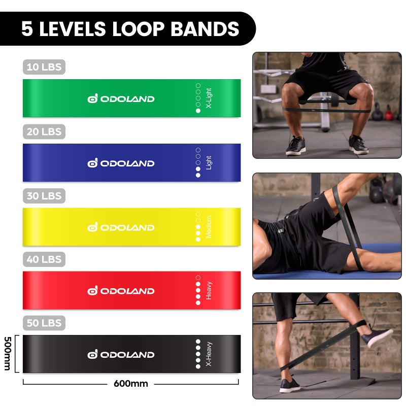 Odoland Resistance Bands Set Workout Bands with 5 Stackable Exercise Bands 4 Resistance Loop Bands Door Anchors Handles and Ankle Straps for Home Fitness Strength Training - Image 4