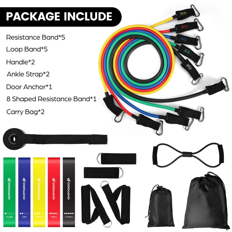 Odoland Resistance Bands Set Workout Bands with 5 Stackable Exercise Bands 4 Resistance Loop Bands Door Anchors Handles and Ankle Straps for Home Fitness Strength Training - Image 2