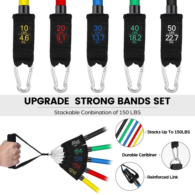Odoland Resistance Bands Set Workout Bands with 5 Stackable Exercise Bands 4 Resistance Loop Bands Door Anchors Handles and Ankle Straps for Home Fitness Strength Training - Image 3