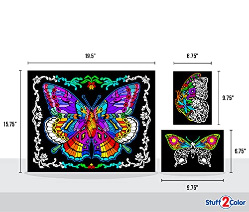 Stuff2Color Geo Butterfly - Fuzzy Coloring Poster - Includes 3 Designs to Color (1 Large, 2 Small) - for Kids, Toddlers, Kids, Teens and Adults [Beautiful Arts and Crafts Project for All Ages] - Image 5