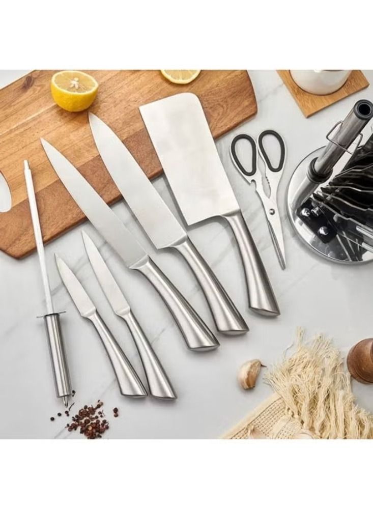 Dream Zone 8-Piece Knife Set With Rotating Stand Silver - Image 2