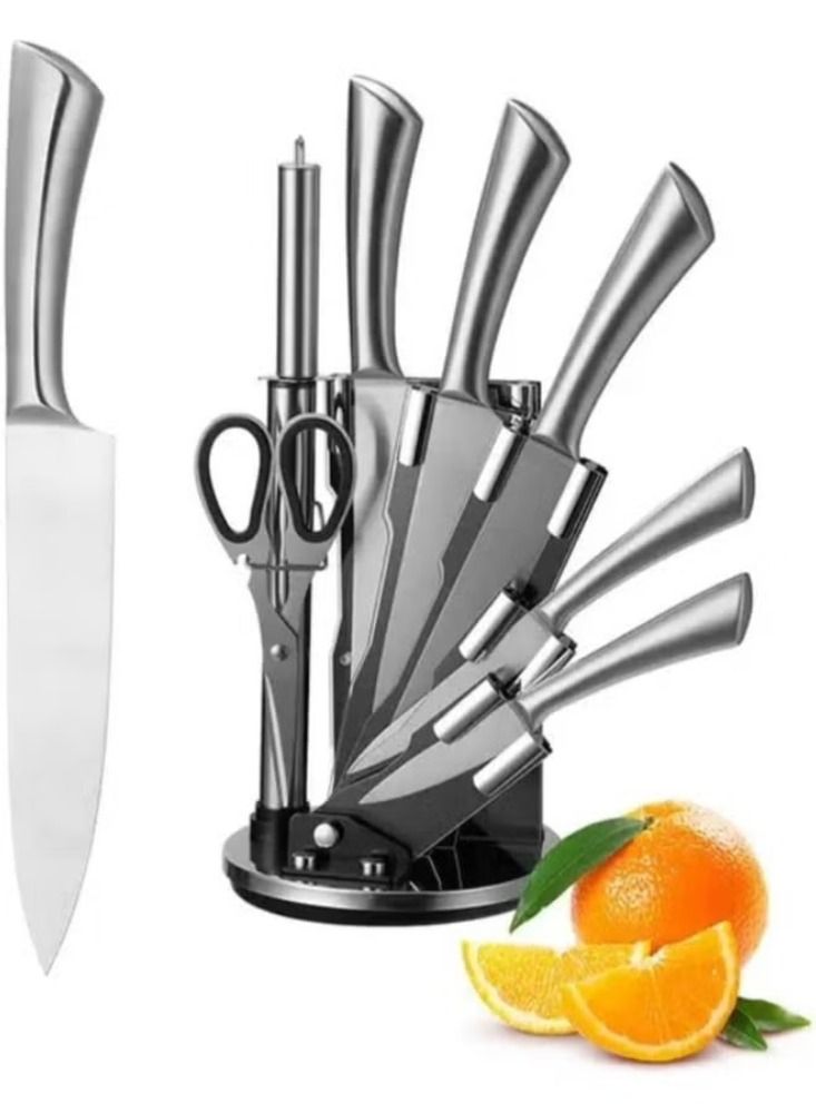 Dream Zone 8-Piece Knife Set With Rotating Stand Silver - Image 1