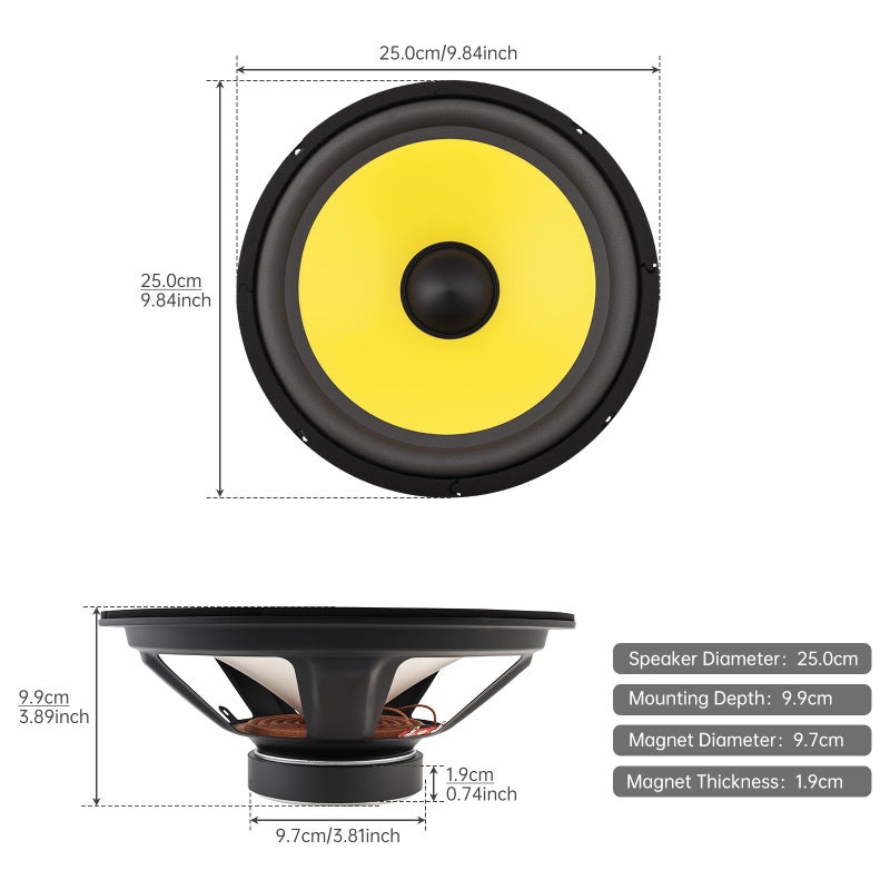 DriSentri 10 Inch Bass Loudspeaker Woofer Speaker, Car Speakers Wide Frequency Response Car Audio Stereo Speaker for Car Audio/Home Theaters - Image 2