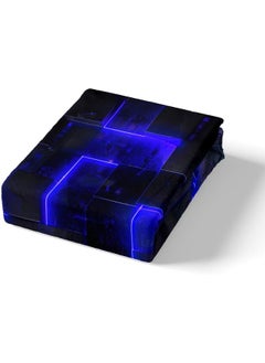 Erosebridal Black Navy Blue Abstract Comforter Cover Gradient Square Bed Set Geometry Grid King Duvet Cover Neon Checkered Bedding Set King Glowing Plaid Bedspread Cover Modern Room Decor 3pcs (Black Reversible)  - Image 5