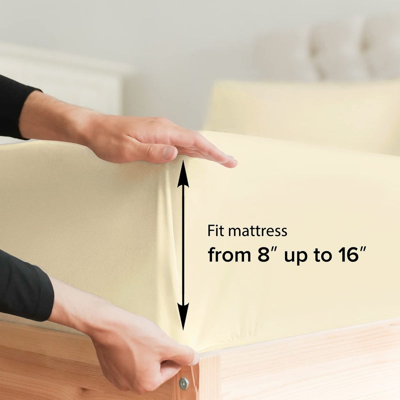 CGK Unlimited King Size Fitted Bed Sheet - Hotel Luxury Single Fitted Sheet Only - Fits Mattress Up to 16 - Extra Soft  Wrinkle Free  Breathable & Cooling - Bottom Fitted Sheet - Off White Single Fitted Sheet Only  - Image 2
