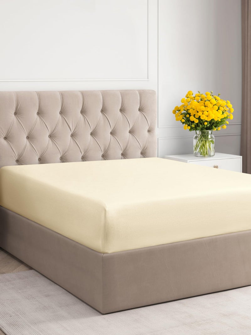 CGK Unlimited King Size Fitted Bed Sheet - Hotel Luxury Single Fitted Sheet Only - Fits Mattress Up to 16 - Extra Soft  Wrinkle Free  Breathable & Cooling - Bottom Fitted Sheet - Off White Single Fitted Sheet Only  - Image 1