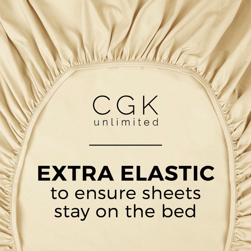 CGK Unlimited King Size Fitted Bed Sheet - Hotel Luxury Single Fitted Sheet Only - Fits Mattress Up to 16 - Extra Soft  Wrinkle Free  Breathable & Cooling - Bottom Fitted Sheet - Off White Single Fitted Sheet Only  - Image 4