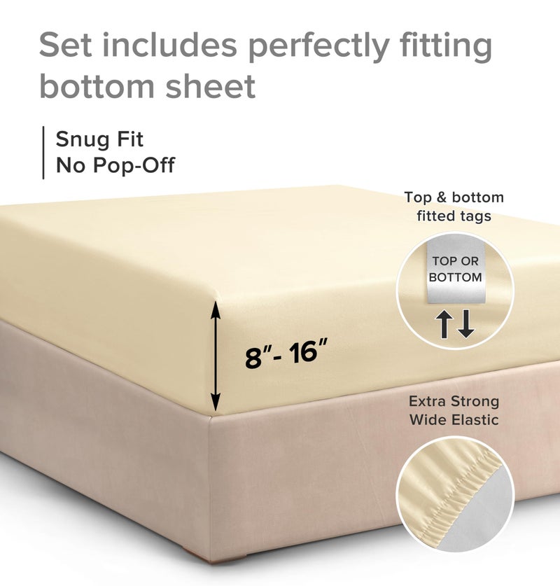 CGK Unlimited King Size Fitted Bed Sheet - Hotel Luxury Single Fitted Sheet Only - Fits Mattress Up to 16 - Extra Soft  Wrinkle Free  Breathable & Cooling - Bottom Fitted Sheet - Off White Single Fitted Sheet Only  - Image 3