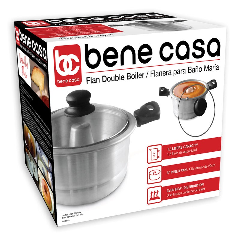 Bene Casa - Aluminum Flan Mold Double Boiler with Glass Lid (1.6 Liter) - Includes Aluminum Inner Pan (8") - Dishwasher Safe - Image 3