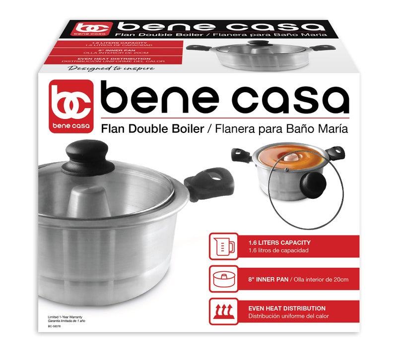 Bene Casa - Aluminum Flan Mold Double Boiler with Glass Lid (1.6 Liter) - Includes Aluminum Inner Pan (8") - Dishwasher Safe - Image 5