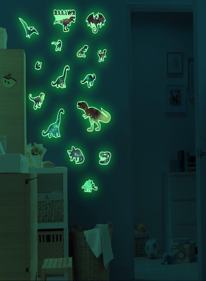 Robmoda Glow in The Dark Dinosaurs Wall Decals, Glitter Dino Stickers for Boys Room, Luminous Stars Ceiling Decor for Bedroom Playroom Nursery - Image 2