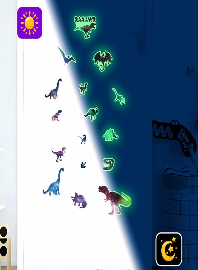 Robmoda Glow in The Dark Dinosaurs Wall Decals, Glitter Dino Stickers for Boys Room, Luminous Stars Ceiling Decor for Bedroom Playroom Nursery - Image 3