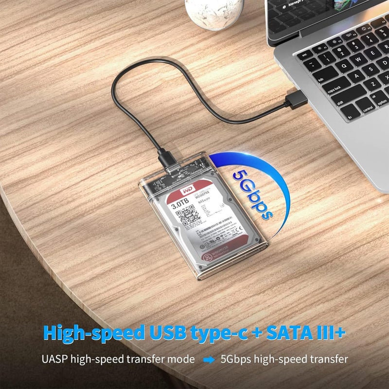 غلاف القرص الصلب Newentor 2.5 بوصة، USB C 3.1 Gen 2 إلى SATA III 6Gbps، غلاف قرص صلب خارجي لأقراص SSD و HDD مقاس 2.5 بوصة 7 مم 9.5 مم، بدون أدوات، يدعم UASP، يتضمن كابلين - Image 4