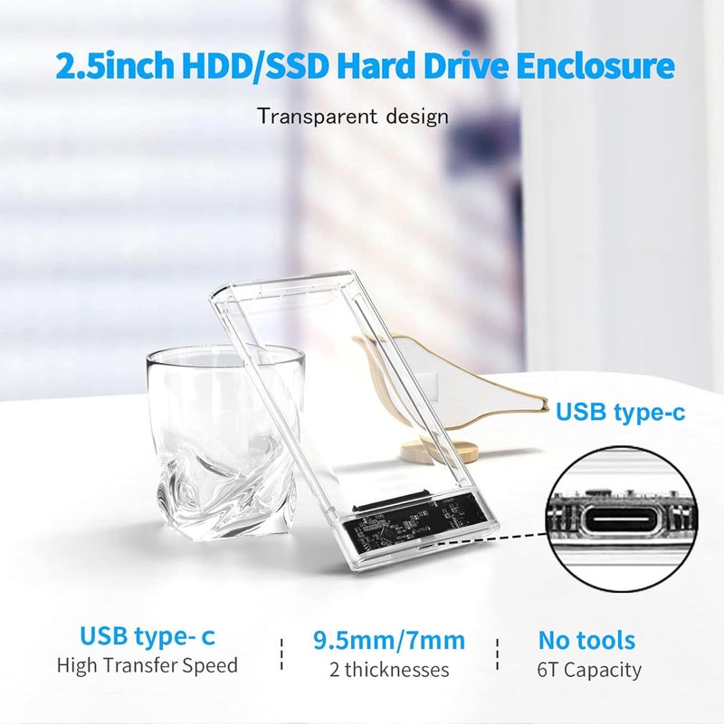 غلاف القرص الصلب Newentor 2.5 بوصة، USB C 3.1 Gen 2 إلى SATA III 6Gbps، غلاف قرص صلب خارجي لأقراص SSD و HDD مقاس 2.5 بوصة 7 مم 9.5 مم، بدون أدوات، يدعم UASP، يتضمن كابلين - Image 2