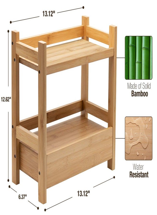 Sorbus Bamboo Bathroom Counter Organizer - 2-Tier Shelf with Hidden Drawer for Vanity, Matcha Station, Bathroom Sink Organizer Countertop, Kitchen & Office Storage (13″ L x 6.5″ W x 12.6″ H) - Image 5
