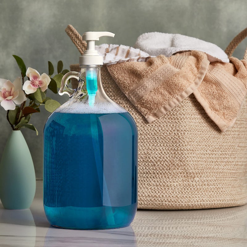 kitchentoolz Gallon Glass Pump Dispenser Bottle, Large Jug Laundry Liquid Detergent Dispenser with Pump for Laundry Room Organization, Soap, Fabric Softener, Commercial Condiment Dispenser- 128 oz by Kitchentoolz - Image 4