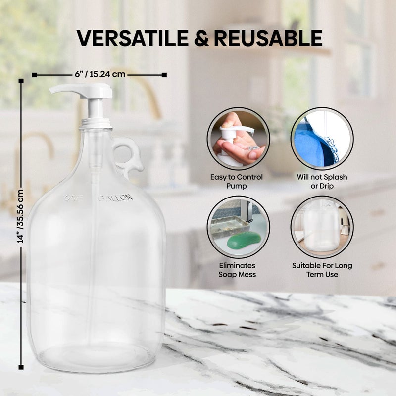 kitchentoolz Gallon Glass Pump Dispenser Bottle, Large Jug Laundry Liquid Detergent Dispenser with Pump for Laundry Room Organization, Soap, Fabric Softener, Commercial Condiment Dispenser- 128 oz by Kitchentoolz - Image 3