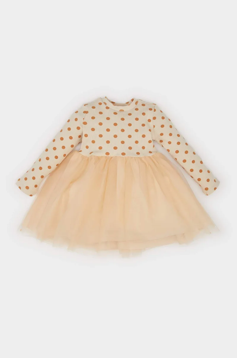 ديفاكتو Baby Girl Floral Long Sleeve Tulle Dress