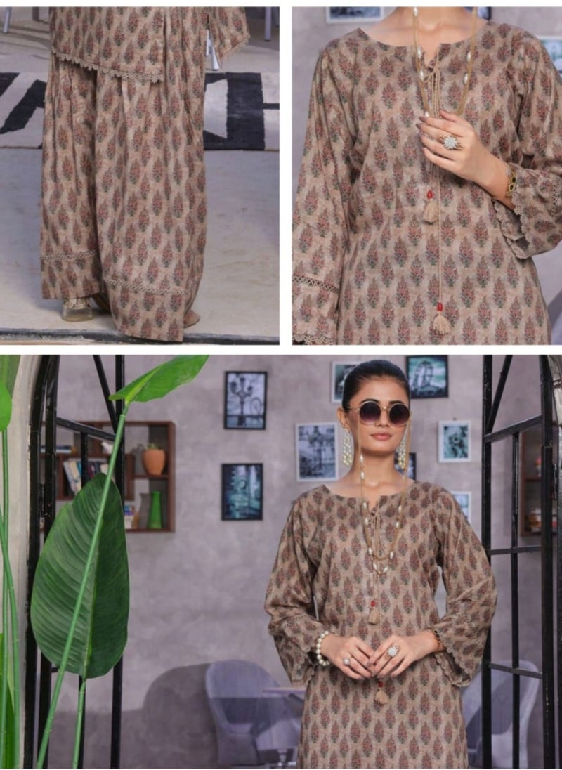 SAPHRON Retro Charm – Stitched Pakistani Lawn 2PC with Elegant Farshi Shalwar  - Image 3