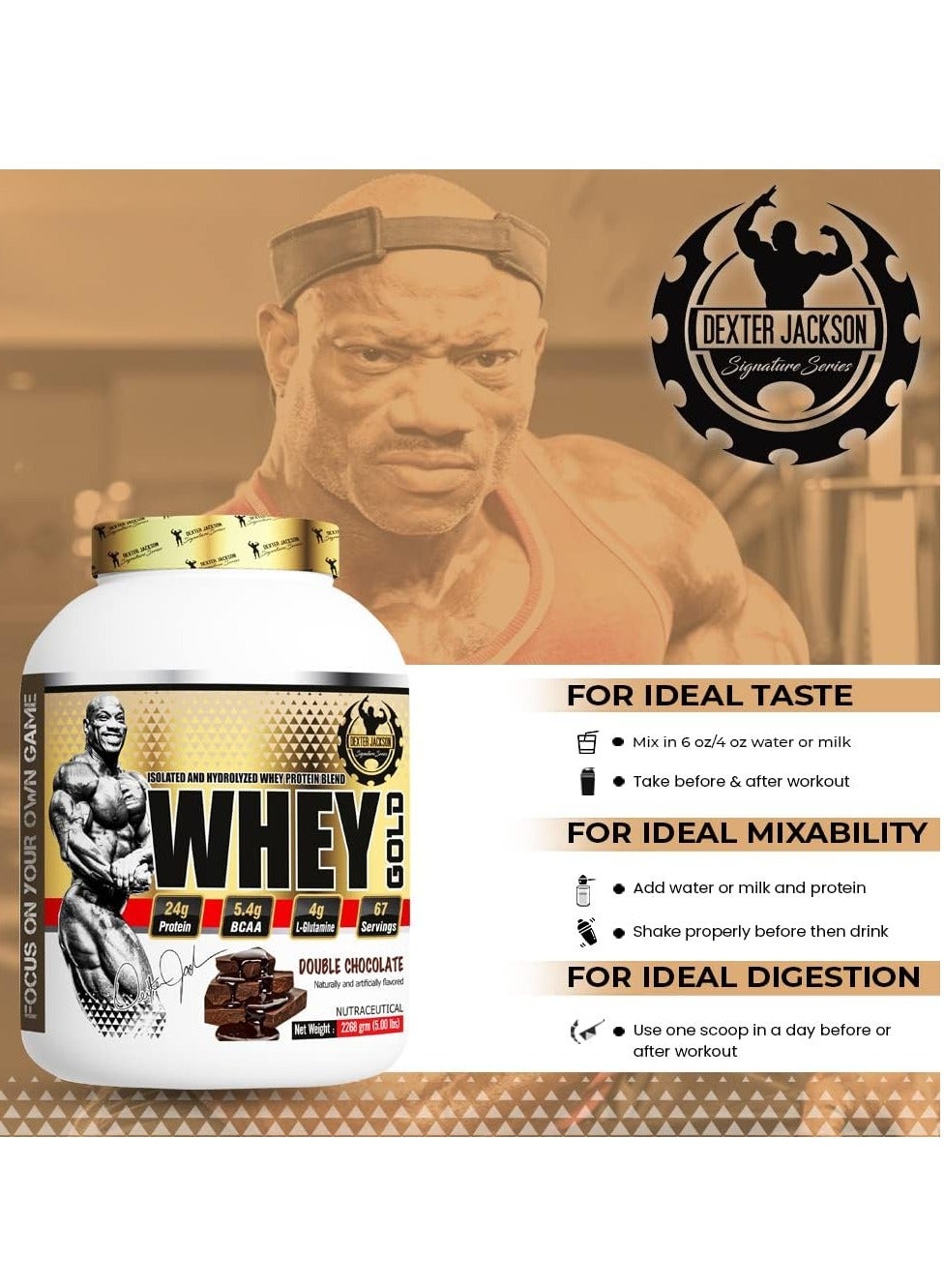 Dexter Jackson Gold Series Whey Protein Double Chocolate Powder 5lbs