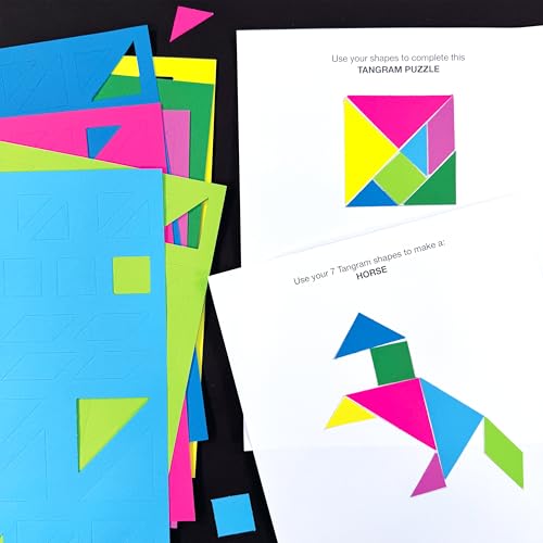 FreshCut Crafts 714 Pcs Tangram Shapes Easy Punch-Out Math Manipulatives for Learning Multicolor Triangles, Squares, Parallellograms Easy-Punch Paper Shape Cutouts in 7 Bright Colors US Made Card Stock - Image 2