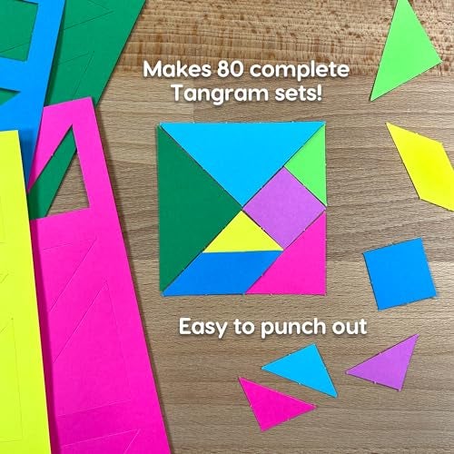 FreshCut Crafts 714 Pcs Tangram Shapes Easy Punch-Out Math Manipulatives for Learning Multicolor Triangles, Squares, Parallellograms Easy-Punch Paper Shape Cutouts in 7 Bright Colors US Made Card Stock - Image 5