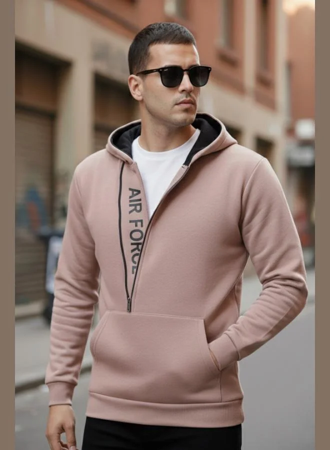 بوراتي سويت شيرت بغطاء رأس بسحاب وجيوب الكنغر بقصة ضيقة للرجال من بوراتي