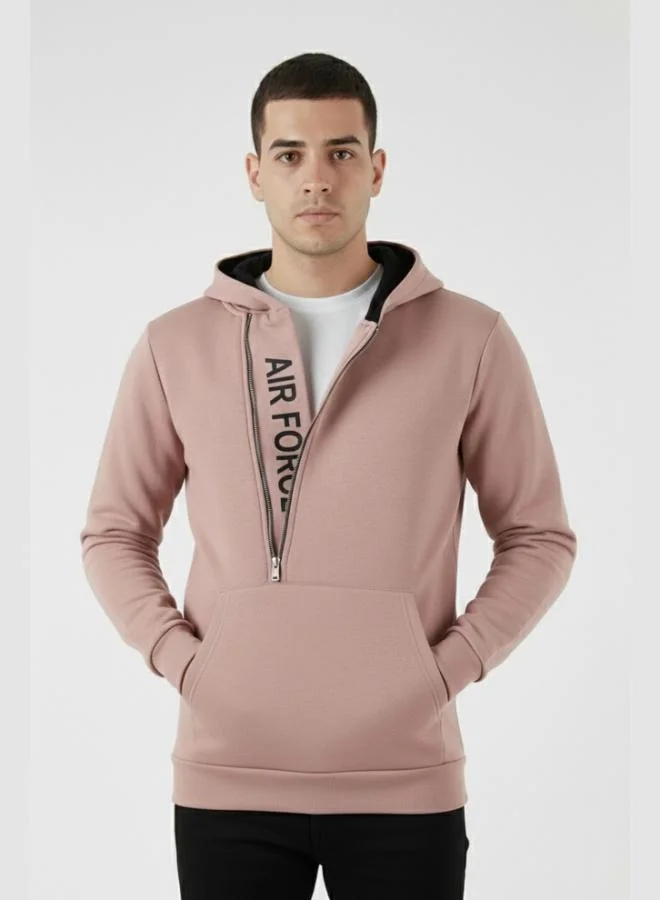 بوراتي سويت شيرت بغطاء رأس بسحاب وجيوب الكنغر بقصة ضيقة للرجال من بوراتي