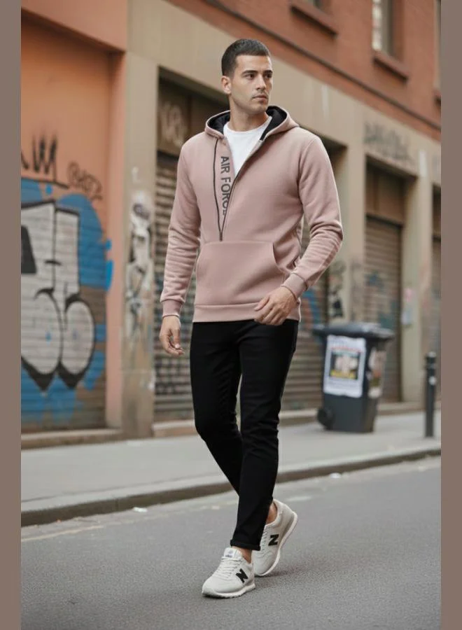 بوراتي سويت شيرت بغطاء رأس بسحاب وجيوب الكنغر بقصة ضيقة للرجال من بوراتي