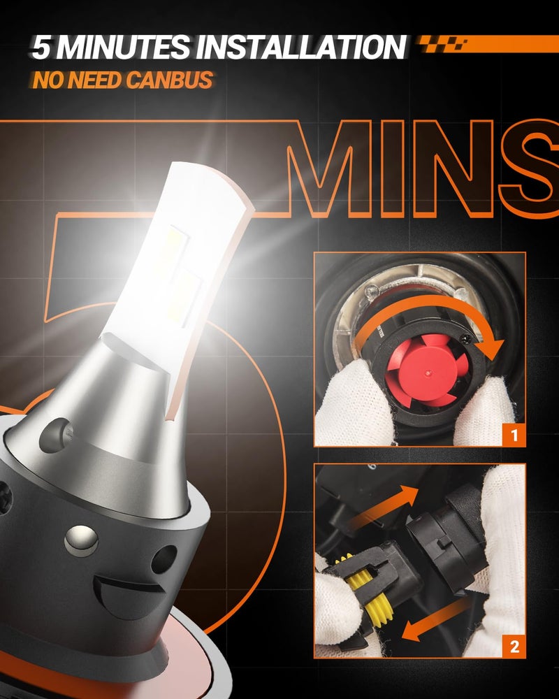 SEALIGHT مصابيح SEALIGHT H13 9008، 800% 36000LM مصابيح ضوء مزدوجة السطوع، مصابيح ضباب بيضاء 9008 مع مروحة تبريد، سهلة التركيب، سلسلة L2، عبوة من 2 - Image 4