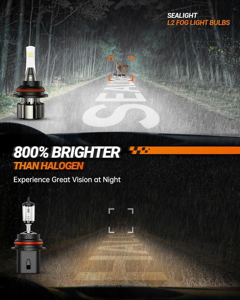 SEALIGHT مصابيح SEALIGHT H13 9008، 800% 36000LM مصابيح ضوء مزدوجة السطوع، مصابيح ضباب بيضاء 9008 مع مروحة تبريد، سهلة التركيب، سلسلة L2، عبوة من 2 - Image 2