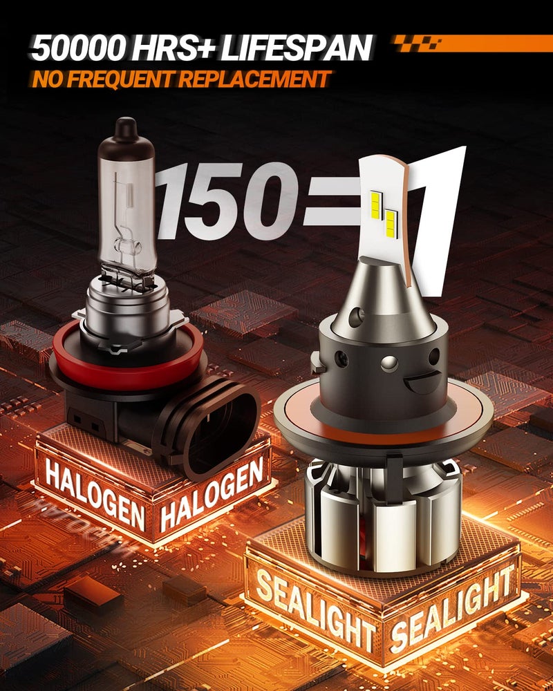 SEALIGHT مصابيح SEALIGHT H13 9008، 800% 36000LM مصابيح ضوء مزدوجة السطوع، مصابيح ضباب بيضاء 9008 مع مروحة تبريد، سهلة التركيب، سلسلة L2، عبوة من 2 - Image 5