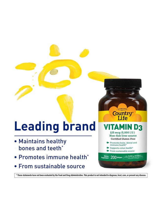 Country Life Country Life Vitamin D3 5000 IU for Immune and Bone Health, Calcium Absorption, and Colon Health - Sustainable Source from Lanolin, Available in Various Strengths  - Image 1