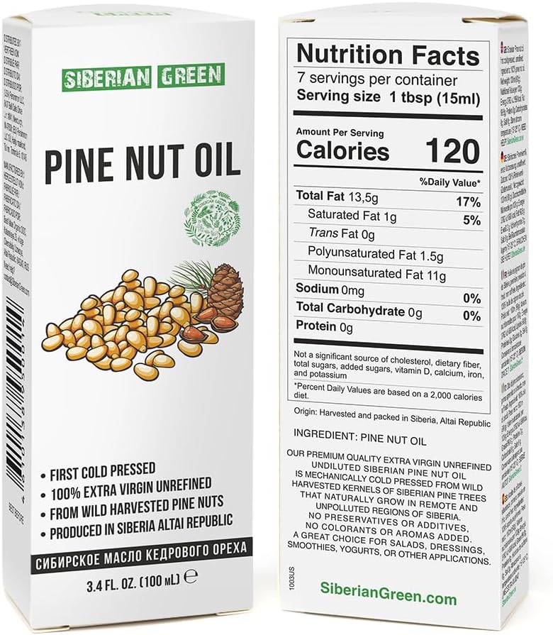 Siberian Green Pine Nut Oil | 100% Natural Organic Extra Virgin Cold Pressed 100 ml / 3.4 fl oz | Unrefined Raw No-GMO Vegan | Exclusive Healthy Diet Food Grade - Image 4