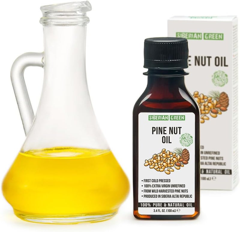Siberian Green Pine Nut Oil | 100% Natural Organic Extra Virgin Cold Pressed 100 ml / 3.4 fl oz | Unrefined Raw No-GMO Vegan | Exclusive Healthy Diet Food Grade - Image 1