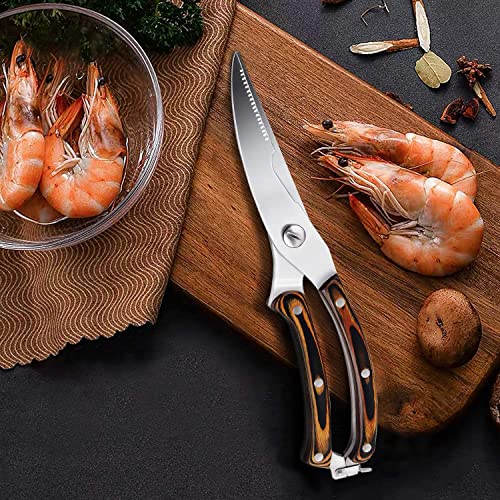 Trifecta Heavy Duty Stainless Steel Poultry Shears For Bone, Chicken, Meat, Fish, Seafood, Vegetables. Premium Spring Loaded Food Scissors. All metal Kitchen Shears(Wooden) - Image 4