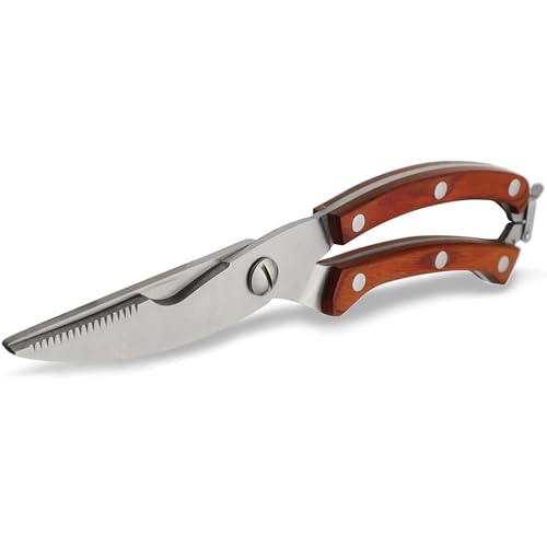 Trifecta Heavy Duty Stainless Steel Poultry Shears For Bone, Chicken, Meat, Fish, Seafood, Vegetables. Premium Spring Loaded Food Scissors. All metal Kitchen Shears(Wooden) - Image 1