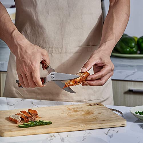 Trifecta Heavy Duty Stainless Steel Poultry Shears For Bone, Chicken, Meat, Fish, Seafood, Vegetables. Premium Spring Loaded Food Scissors. All metal Kitchen Shears(Wooden) - Image 3